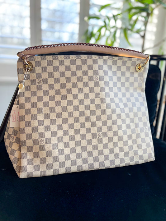 White Checkered Leather Hobo Bag
